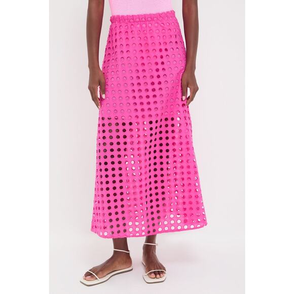 TUCKERNUCK Hot Pink Cotton Eyelet Eve Skirt Size XL NWT Retail $148 Tuckernuck - Picture 1 of 8